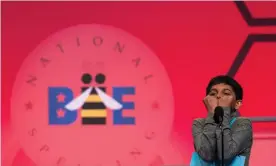  ?? Photograph: Congressio­nal Quarterly/CQ-Roll Call, Inc/Getty Images ?? Sahil Langote, 13, of New Castle, Delaware, competes in the finals of the Scripps National Spelling Bee in 2019.
