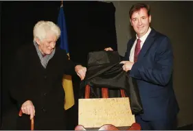  ??  ?? A proud Bill Owley with Michael D’Arcy, then TD and Minister of State, at the official opening of the Tara Rocks GAA Complex last February.