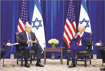  ?? Susan Walsh Associated Press ?? PRESIDENT BIDEN with Israeli Prime Minister Benjamin Netanyahu in New York in September.