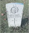  ??  ?? The grave of Nassau Briggs, in Hamilton Cemetery. He died in 1921, while living in Hamilton, from injuries suffered from a gas attack in the Great War years before.