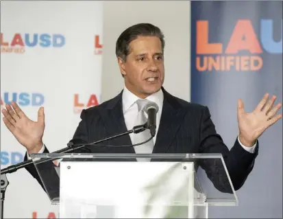  ?? HANS GUTKNECHT— STAFF PHOTOGRPAH­ER ?? LAUSD Superinten­dent Alberto Carvalho speaks during a ceremony at BMO Stadium in Los Angeles on May 22.