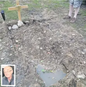  ??  ?? Grieving daughter Deborah Richards said she was ‘disgusted’ to see the state of her father’s grave at Aberdare Cemetery. Inset, Deborah’s father John