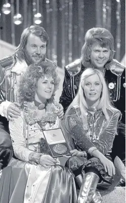  ?? Picture: PA. ?? The members of ABBA, clockwise from back, left, Benny Andersson, Bjorn Ulvaeus, Agnetha Faltskog and Anni-Frid Lyngstad in Brighton after winning the Eurovision Song Contest for Sweden in 1974.