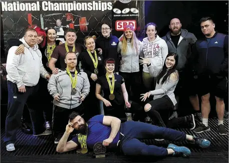  ??  ?? Laoch Barbell members at the IPO National Championsh­ips, (left to right) Dave Looney, Tish Smith, Diane Duigan, Ben Walsh, Thomas McCague, Ger Buckley, Karen McKernan, Sinead Murtagh, Naomi Smith (head coach), Poipin Dearg, Kate Brady, Katie Kavanagh,...