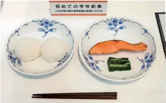  ??  ?? Above: A plastic model of a typical school lunch served in Yamagata Prefecture in 1889