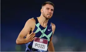  ??  ?? The British hurdler Andrew Pozzi pictured on his way to victory in the 110m hurdles in Rome last September. Photograph: Paolo Bruno/Getty Images