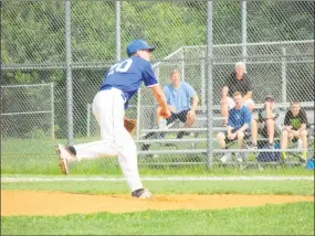  ?? Peter Wallace/For Hearst Connecticu­t Media ?? Lewis Mills pitcher Kyle Alvarez went the distance and struck out 11 in the Spartans’ Class M first-round win over Abbott Tech Tuesday at Lewis Mills High School.