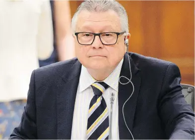  ?? SEAN KILPATRICK / THE CANADIAN PRESS ?? Public Safety Minister Ralph Goodale appears at a House of Commons committee in Ottawa on Tuesday to testify on Bill C-71, which critics say doesn’t go far enough to crack down on mass shootings or gang violence.