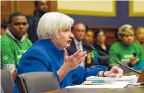  ??  ?? Federal Reserve Board Chair Janet Yellen testifies on Capitol Hill in Washington on Wednesday before the House Financial Services Committee hearing on monetary policy and the state of the economy.