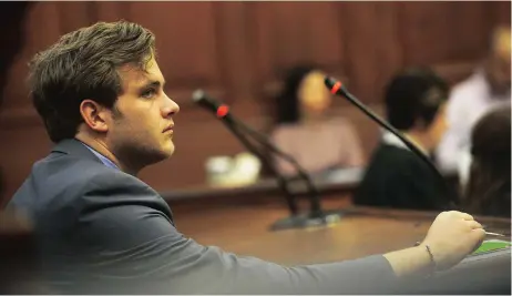  ?? Picture: COURTNEY AFRICA ?? TENSE: Henri van Breda appeared in the Cape Town High court today where he is accused of murdering his parents,Teresa and Martin, and his brother.