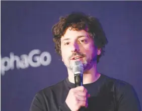  ?? AP PHOTO/LEE JIN-MAN ?? Google co-founder Sergey Brin speaks during a March 2016 press conference after finishing the third match of the Google DeepMind Challenge Match in Seoul, South Korea. A recently leaked video from 2016 shows Google executives lamenting the election of Donald Trump, who has accused the company of doctoring search results for his name.