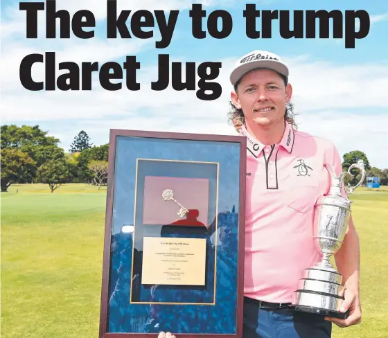  ?? Picture: Getty Images ?? Cameron Smith with the British Open trophy and the keys to the city at the Royal Queensland Golf Club on Tuesday.