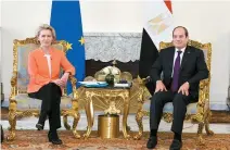  ?? AP-Yonhap ?? Egyptian President Abdel-Fattah el-Sissi, right, meets European Commission president Ursula Von der Leyen, at the Presidenti­al Palace in Cairo, Sunday.