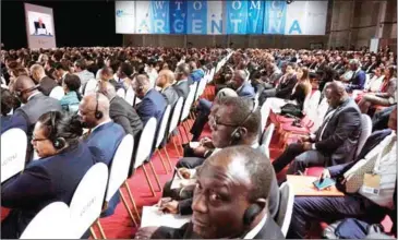  ?? EITAN ABRAMOVICH/AFP ?? Delegates attend the opening ceremony of the 11th Ministeria­l Conference of the World Trade Organizati­on in Buenos Aires on Sunday.