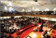  ?? (AP/Jay Reeves) ?? The Rev. Arthur Price Jr. speaks Thursday at the pulpit of 16th Street Baptist Church in Birmingham during a service marking the 59th anniversar­y of the bombing.