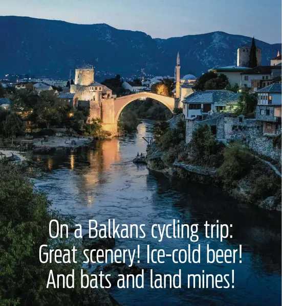  ?? Photos by Laura Boushnak / New York Times ?? Starting in Mostar in Bosnia and Herzegovin­a, above, the Ciro Trail bike path follows an old railway line to Dubrovnik in Croatia.