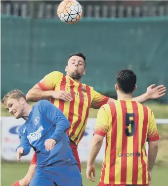  ??  ?? RCA Grangetown Florists (blue) battle Ryhope Foresters last week. Pictures by Kevin Brady