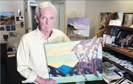  ?? KERIANNE SPROULE ?? Barry Johnson, a resident at Silvera for Seniors Valleyview community, displays one of his paintings. Johnson is an avid artist and his work has been put up on display around his community.