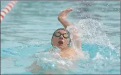  ?? BEA AHBECK/NEWS-SENTINEL ?? Lodi's Aiden Scott swims the 200 medley event at Lodi High on April 7, 2017.