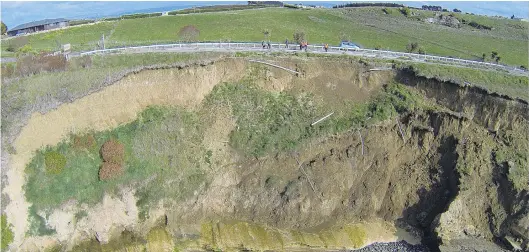  ?? PHOTO: SUPPLIED ?? Land loss . . . In October 2015, the coastal cliffs near Kakanui lost a lot of ground. Sea erosion had closed the road several time in previous years.