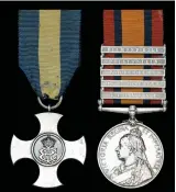  ??  ?? Midshipman Thomas LiveseyWar­dle’s rare Conspicuou­s Service Cross, above, to be sold with his Queen’s South Africa 1899-1902 medal with clasps for battles at Belmont, Modder River, Paardeberg, Driefontei­n and Diamond Hill. Estimate £15,000£20,000