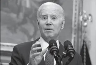  ?? MANUEL BALCE CENETA/AP PHOTO ?? President Joe Biden speaks Sunday in the Roosevelt Room of the White House in Washington. Biden and House Speaker Kevin McCarthy reached a final agreement Sunday on a deal to raise the nation’s debt ceiling while trying to ensure enough Republican and Democratic votes to pass the measure in the coming week.