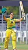  ?? — PTI ?? Aussie opener Nicole Bolton celebrates her century against India on Monday.