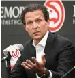  ?? (AP photo/John Bazemore) ?? Newly hired Atlanta Hawks NBA basketball coach Quin Snyder speaks Monday during a news conference in Atlanta.
