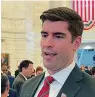  ?? ?? AP Photo/Andrew DeMillo, File ■ Former NFL football player Jake Bequette speaks to reporters at the Arkansas state Capitol on Feb. 22 in Little Rock after filing paperwork to run for the U.S. Senate.