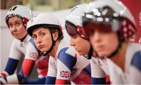  ?? Photograph: Alex Whitehead/SWpix.com/Shuttersto­ck ?? Laura Kenny and the GB women’s pursuit team before their qualifying run.