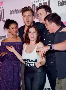  ??  ?? Actress Rachel Bloom (centre) with the cast of Crazy Ex-Girlfriend