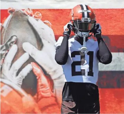  ?? JEFF LANGE/AKRON BEACON JOURNAL ?? Denzel Ward had 45 tackles, two intercepti­ons, and he forced a fumble last season with the Cleveland Browns.