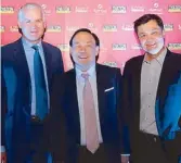  ??  ?? UIP’s David Childs, Solar Entertainm­ent Corp. CEO Wilson Tieng and UIP’s Han Seng Lim.
