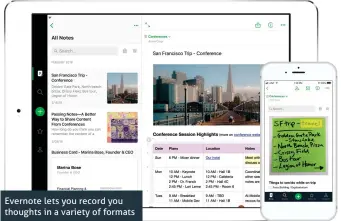  ??  ?? Evernote lets you record you thoughts in a variety of formats