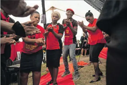  ?? Photos: Rogan Ward & Siya Mbhele/groundup ?? Deadly: Nokuthula Mabaso (above, centre) at the funeral of Ayanda Ngila, who was killed on 8 March. Mabaso was assassinat­ed on 5 April. Lindokuhle Mnguni (left) was murdered on 20 August.