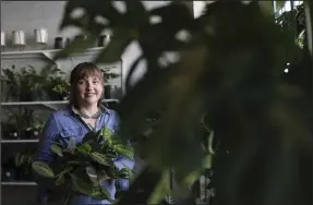  ?? (TNS/Chicago Tribune/Abel Uribe) ?? Lynn Fosbender, owner of Rooted, a houseplant shop in Chicago, holds a Maranta prayer plant, which is relatively easy to grow indoors.