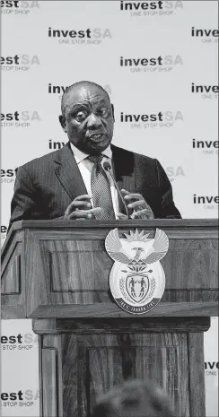  ?? PHOTO: DIMPHO MAJA/AFRICAN NEWS AGENCY (ANA) ?? President Cyril Ramaphosa addressing the media at OR Tambo Internatio­nal Airport. He, together with other ministers and chief executives of top companies, hardly ever makes a speech without touching on aspects of RET.