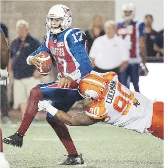  ?? GRAHAM HUGHES/THE CANADIAN PRESS ?? Davon Coleman and the Lions’ defence have been terrorizin­g opponents in recent weeks, including a six-sack, four-intercepti­on romp last week against the Als’ Antonio Pipkin.