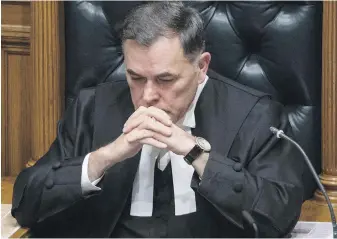  ??  ?? Speaker Darryl Plecas awaits the reading of the throne speech on Tuesday.