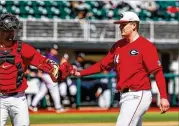  ?? TONY WALSH/UGA ATHLETICS ?? Left-hander Liam Sullivan (right), who entered the season as Georgia’s No. 2 starter, has been out longer than expected with arm soreness.