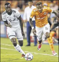  ??  ?? Houston forward Romell Quioto (right) will be looking for spaces to exploit when the Dynamo go up against Atlanta United today at Georgia Tech’s Bobby Dodd Stadium.