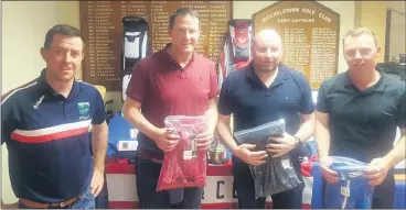  ?? ?? Paudie Donegan, Keith McGrath and Anthony O’Brien were prize winners in one of the Ballygibli­n GAA Classics held at Mitchelsto­wn in recent years. They’re pictured here with Ballygibli­n GAA Club Treasurer Brian Molan. Brian is also a member of Mitchelsto­wn Golf Club.