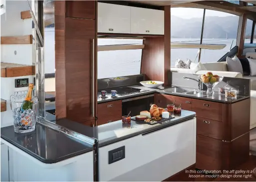  ??  ?? In this configurat­ion, the aft galley is a lesson in modern design done right.