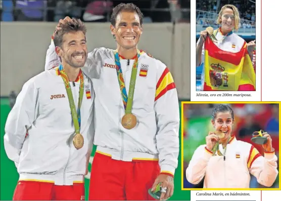  ??  ?? Marc López y Rafa Nadal, oro en dobles masculino de tenis. Carolina Marín, en bádminton.