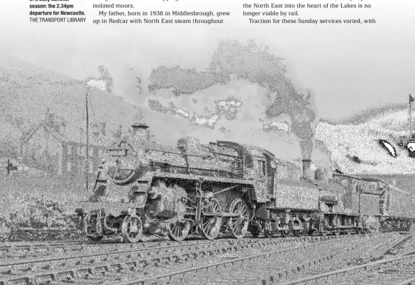  ?? THE TRANSPORT LIBRARY ?? BELOW September 11 1954. Standard 3
No. 77012 and ‘J21’ No. 65090 begin the long haul east out of Tebay NER platforms on the last express of a busy summer season: the 2.34pm departure for Newcastle.