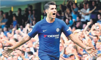  ?? Picture: AFP ?? ON TARGET. Chelsea’s Alvaro Morata celebrates after scoring his team’s second goal during their English Premier League match against Everton at Stamford Bridge yesterday.