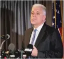  ??  ?? Kenosha County District Attorney Michael Graveley speaks at a news conference Tuesday to announce that no criminal charges would be filed against police in the Aug. 23 shooting of Jacob Blake.