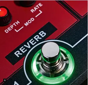  ??  ?? Effects work in conjunctio­n with the tap tempo footswitch to set delay time and modulation speed Reverb is one of the better effects with plenty of variation Add in your own favourite pedal(s) between the distortion and modulation sections or use the...