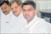  ?? HT PHOTO ?? Sachin Pilot addresses the media in Jodhpur on Wednesday. Pilot said that the Raje government has deliberate­ly targeted farmers and Kshatriya communitie­s during her tenure.