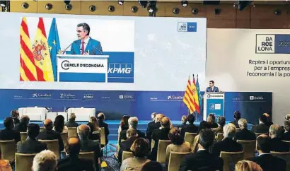  ?? MANÉ ESPIOS / SPÉOR ?? Intervenci­ó de Pedro Sánchez, president del Govern espanyol, a les jornades del Cercle del 2021